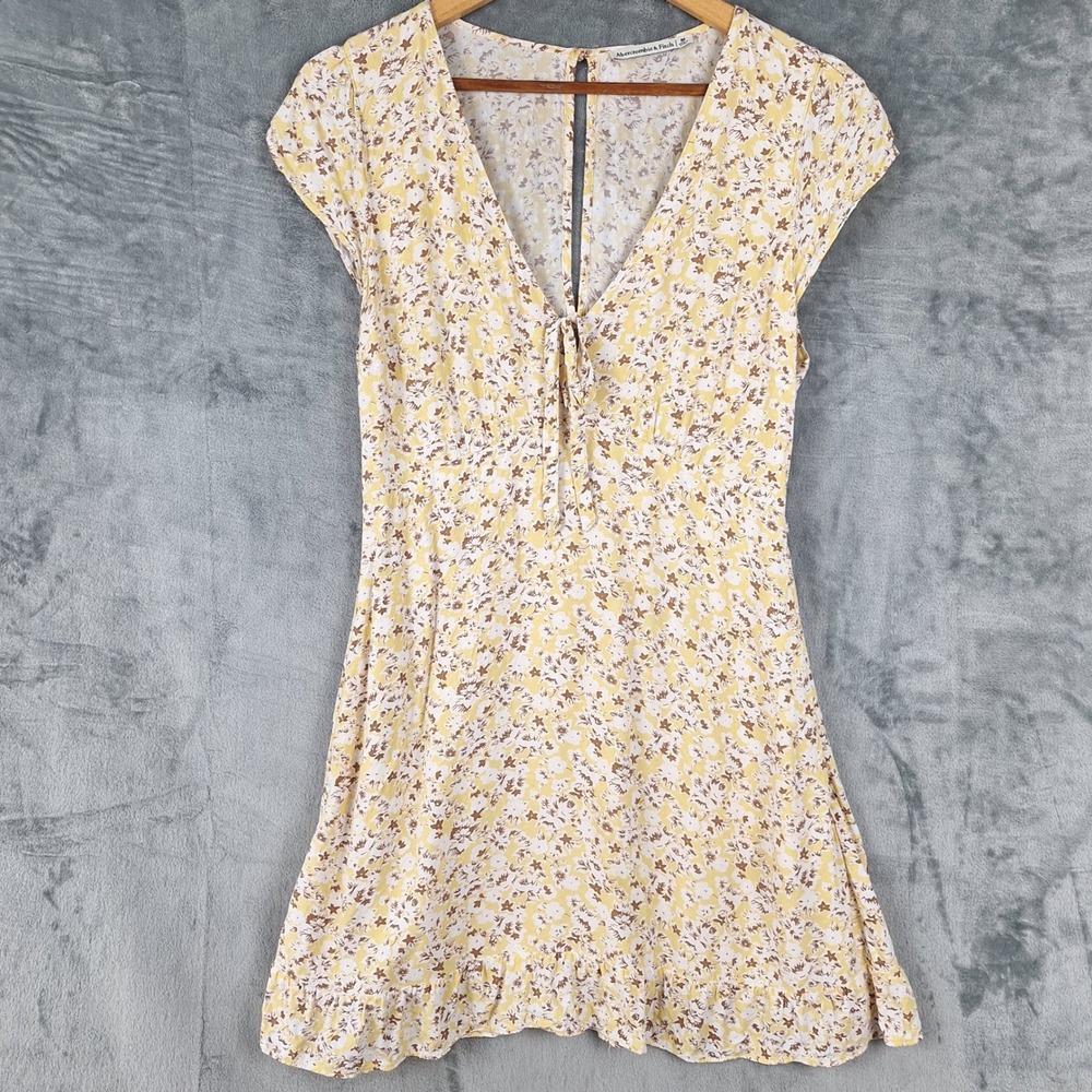 Abercrombie & Fitch Dress Medium Babydoll Romantic Floral Pocket Ruffle Tie Back